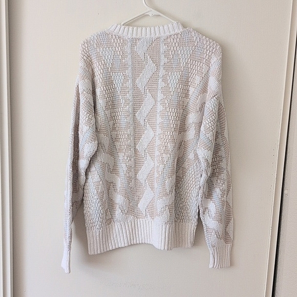 Vintage Mens Womens Medium Sweater Beige Cotton Coastal Beachy Cottage Nautical - Picture 6 of 7